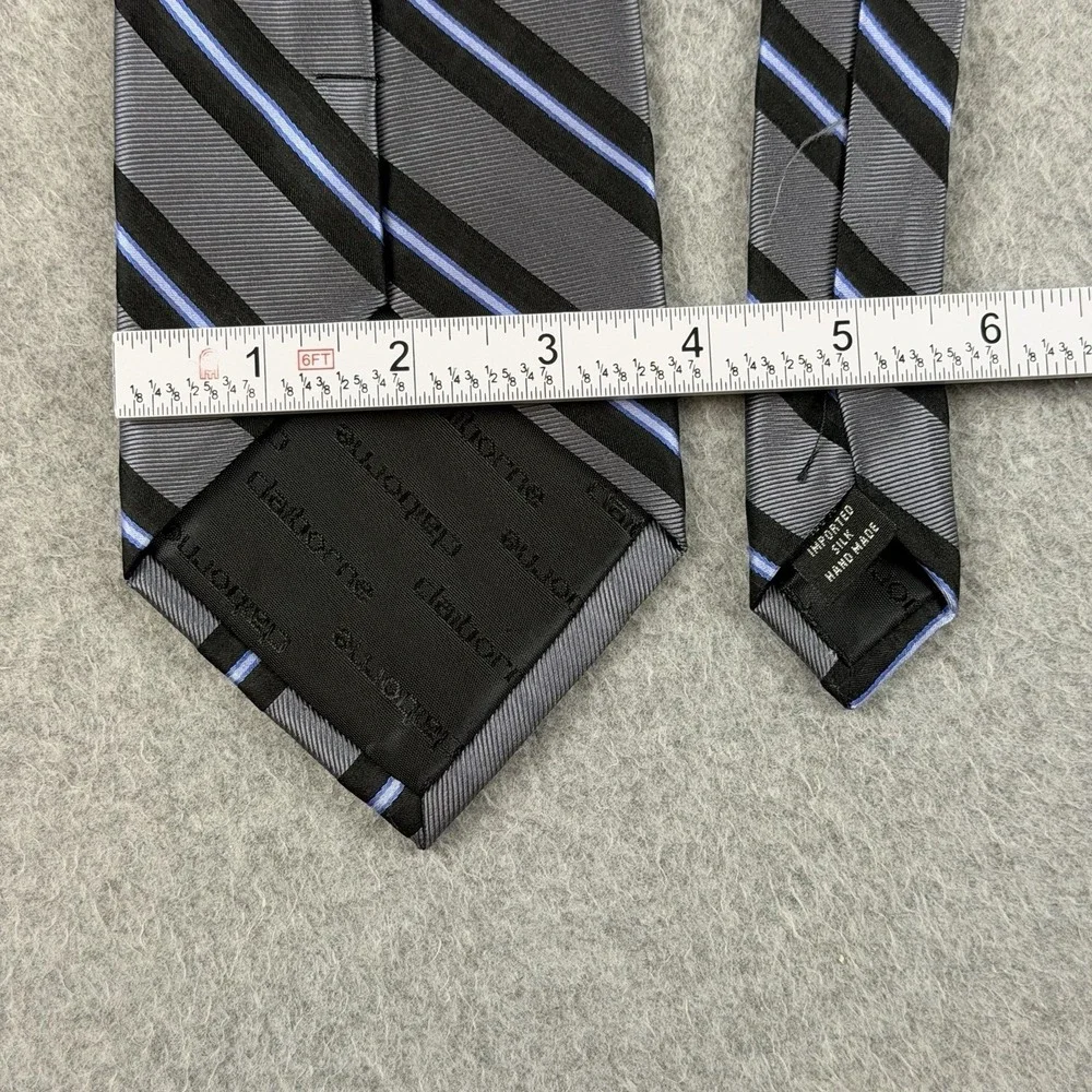 Claiborne Gray Black Blue Repp Striped Men's Neck Tie Classic 58x3.75